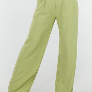 NEW090425 Olijfgroene Broek met een Linnenlook