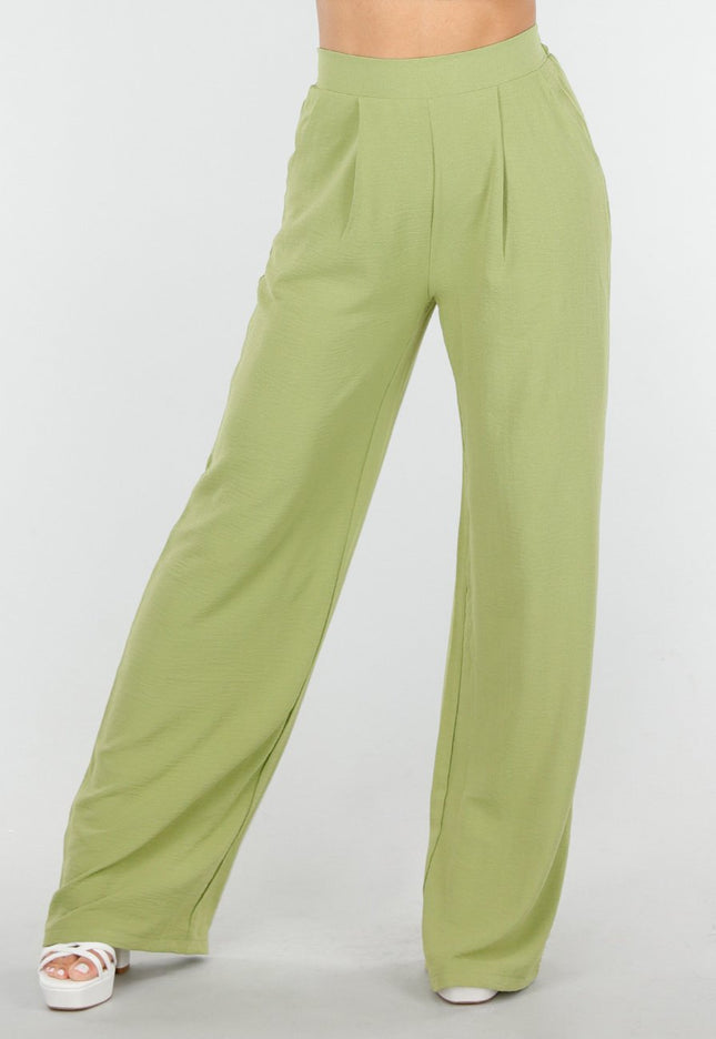 NEW090425 Olijfgroene Broek met een Linnenlook