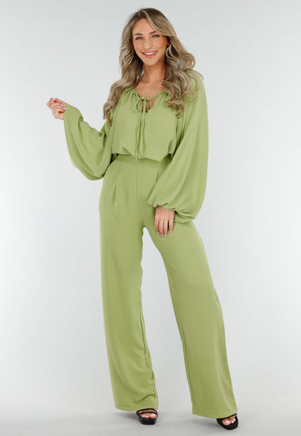 NEW090425 Olijfgroene Broek met een Linnenlook