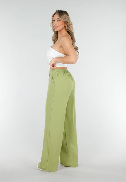 NEW090425 Olijfgroene Broek met een Linnenlook