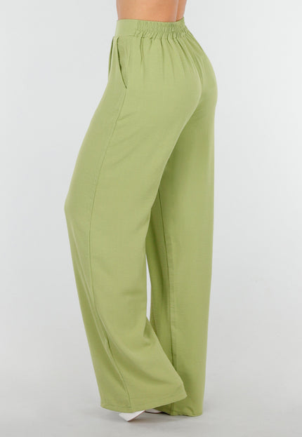 NEW090425 Olijfgroene Broek met een Linnenlook