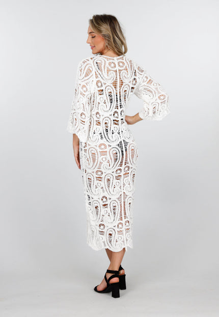 NEW090425 Wit Gehaakte Cover Up met Patroon