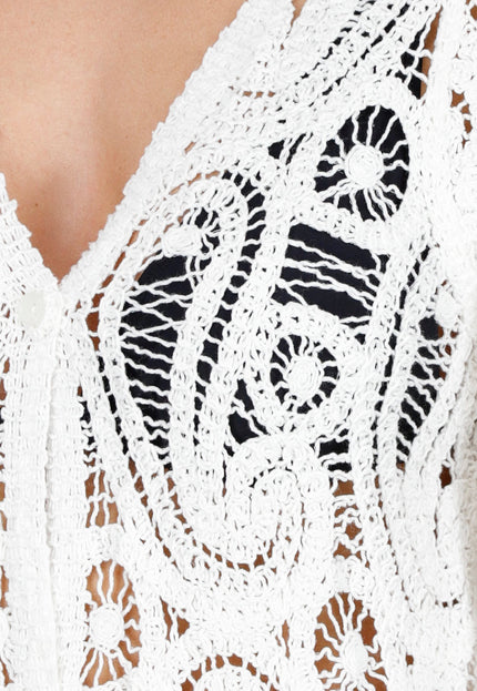 NEW090425 Wit Gehaakte Cover Up met Patroon