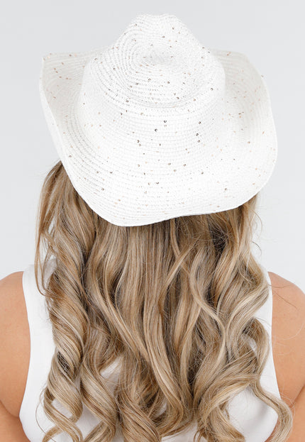 NEW090425 Witte Hoed met Gouden Glitters