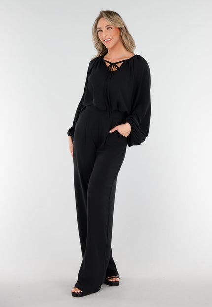 NEW090425 Zwart Geknoopte Blouse met V-hals