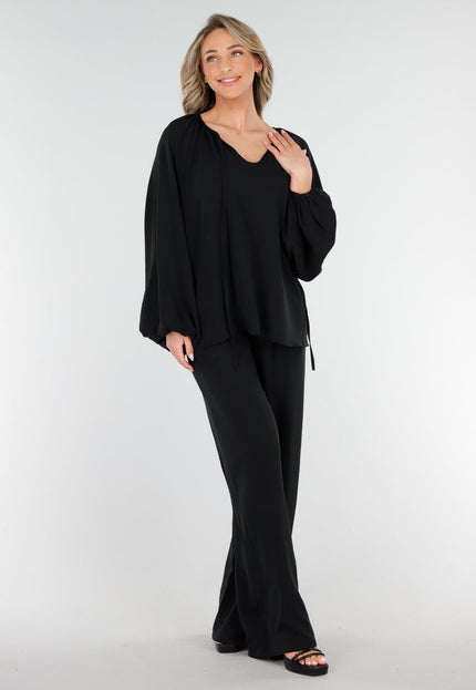 NEW090425 Zwart Geknoopte Blouse met V-hals