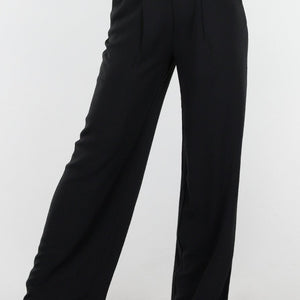 NEW090425 Zwarte Linnen Look Broek met Tailleband