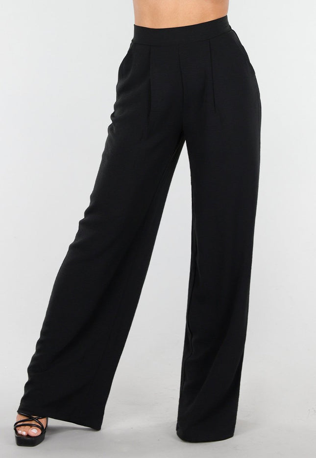 NEW090425 Zwarte Linnen Look Broek met Tailleband