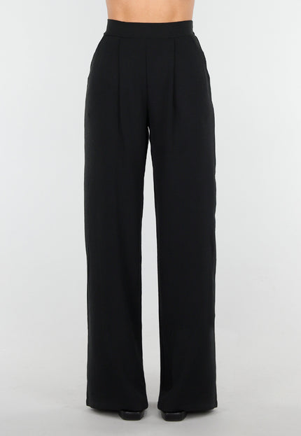 NEW090425 Zwarte Linnen Look Broek met Tailleband