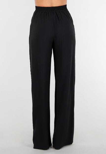 NEW090425 Zwarte Linnen Look Broek met Tailleband