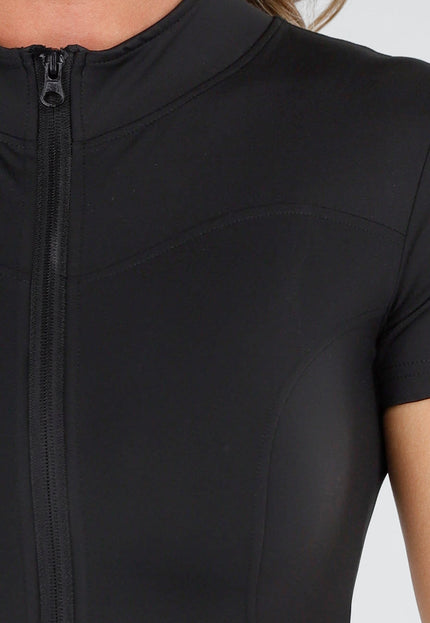 OP=OP.44.NL Zwarte Stretch Sport Jumpsuit met Ritsluiting