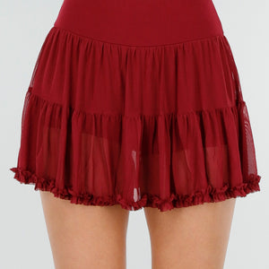 OP=OP.50.NL Bordeauxrode Mesh Skort met Ruffle Rand