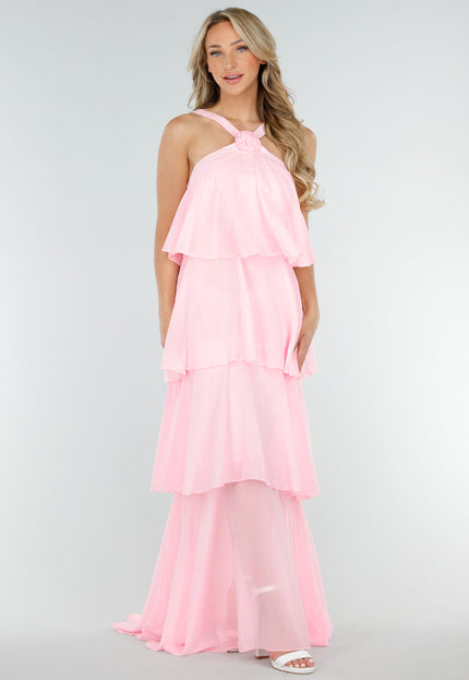 NEW090725 Lichtroze Lange Jurk met Ruches
