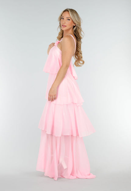 NEW090725 Lichtroze Lange Jurk met Ruches