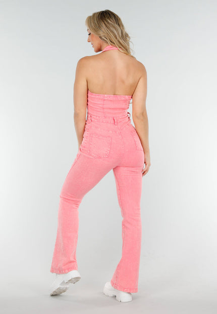 OP=OP.AV.09 Roze Denim Halter Stretch Jumpsuit