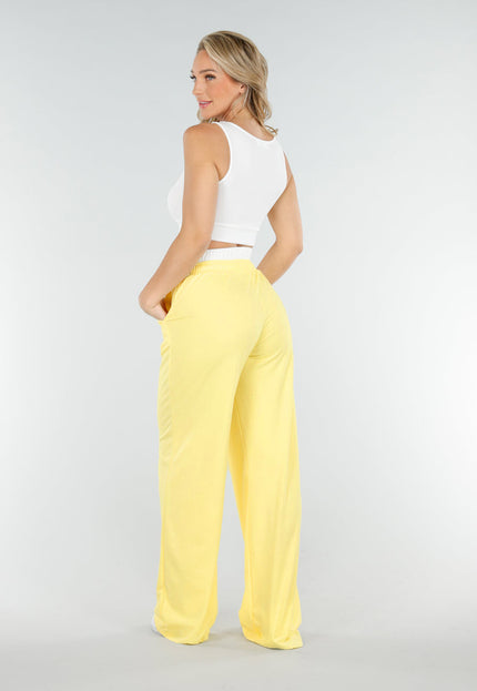NEW090725 Witte Crop Top en Butter Yellow Broek