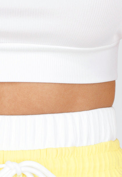 NEW090725 Witte Crop Top en Butter Yellow Broek