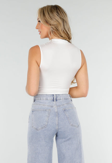 NEW090725 Witte Crop Top met Haaksluiting