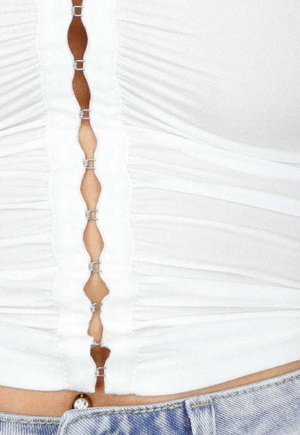 NEW090725 Witte Crop Top met Haaksluiting