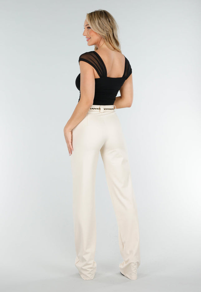 OP=OP.AV.09 Zwarte Mesh Top met Drapé Effect