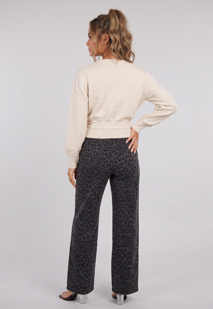 NEW090926 Beige Gebreide Overslag Trui met Strik