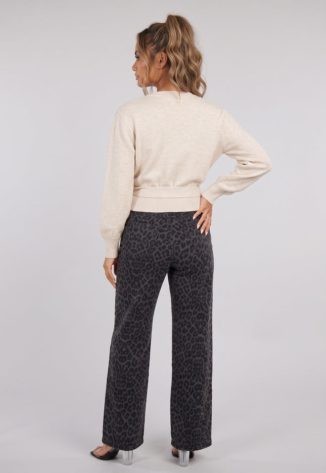 NEW090926 Beige Gebreide Overslag Trui met Strik