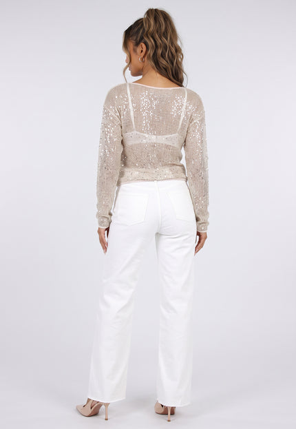 NEW090926 Beige Glitter Top met Pailletten