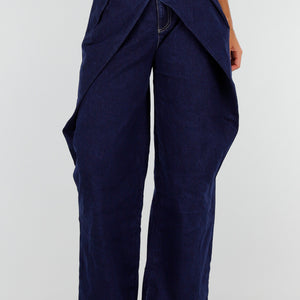 NEW090926 Donkerblauwe Wide Leg Jeans met Overslag