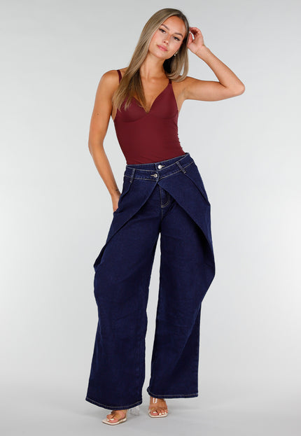 NEW090926 Donkerblauwe Wide Leg Jeans met Overslag