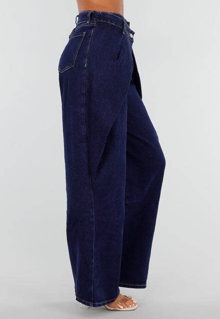 NEW090926 Donkerblauwe Wide Leg Jeans met Overslag