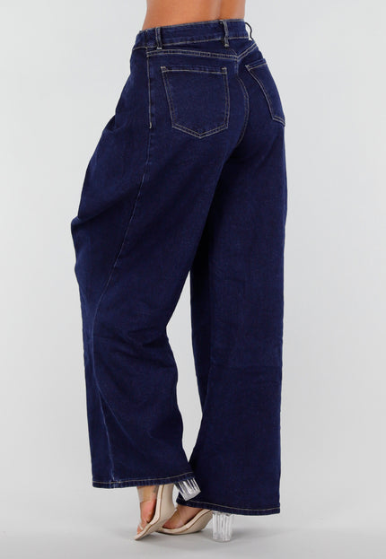NEW090926 Donkerblauwe Wide Leg Jeans met Overslag