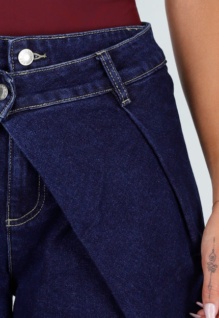 NEW090926 Donkerblauwe Wide Leg Jeans met Overslag