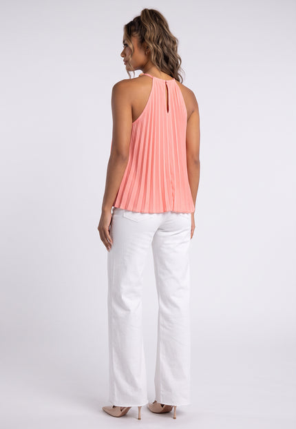 NEW090926 Roze Geplooide Halter Top met Kralen