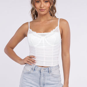 NEW090926 Witte Mesh Korset Top met Kant
