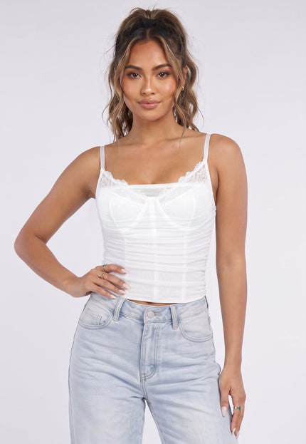 NEW090926 Witte Mesh Korset Top met Kant