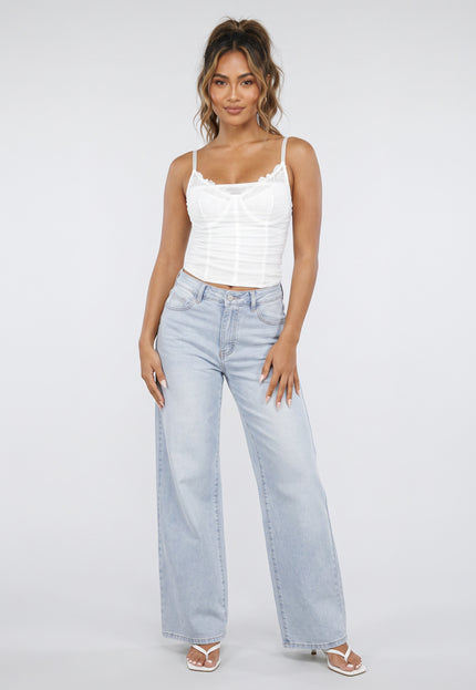NEW090926 Witte Mesh Korset Top met Kant