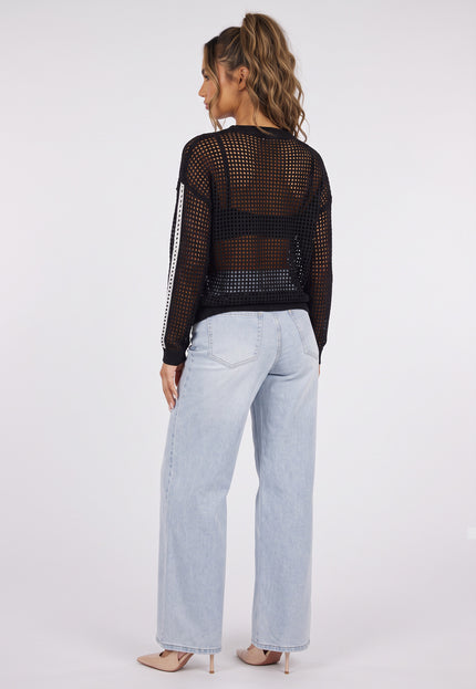NEW090926 Zwarte Fishnet Gebreide Trui