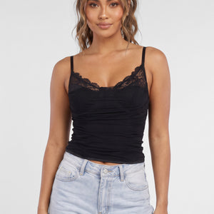 NEW090926 Zwarte Mesh Korset Top met Kant