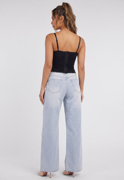 NEW090926 Zwarte Mesh Korset Top met Kant