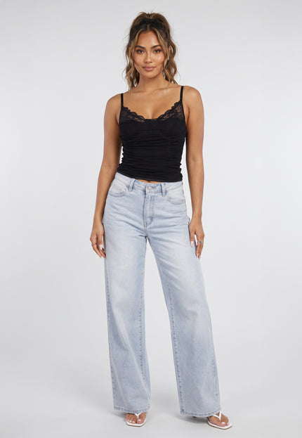 NEW090926 Zwarte Mesh Korset Top met Kant