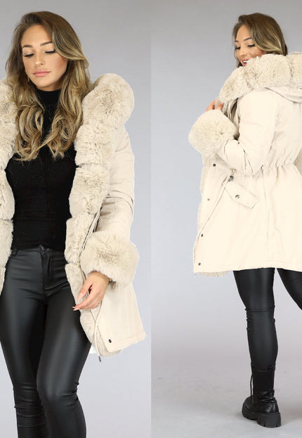WINTER Beige Faux Fur Gevoerde Winterjas