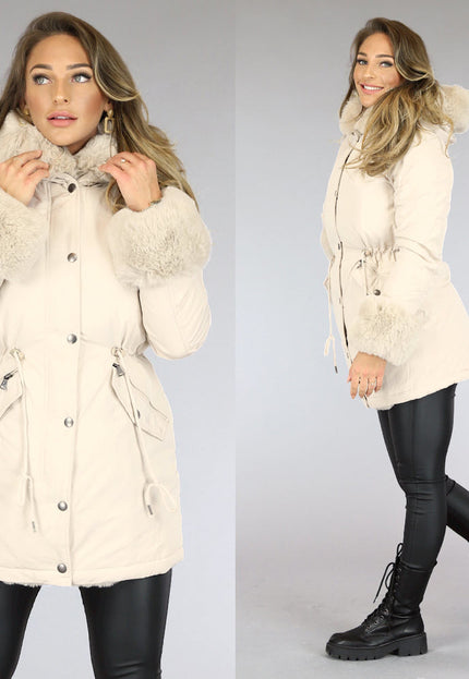 WINTER Beige Faux Fur Gevoerde Winterjas