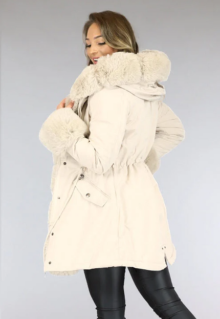 WINTER Beige Faux Fur Gevoerde Winterjas