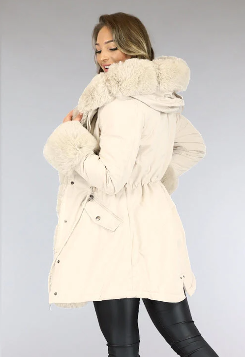 WINTER Beige Faux Fur Gevoerde Winterjas