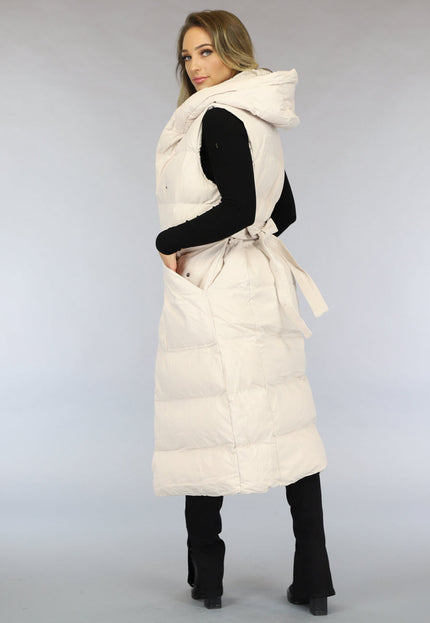 NEW0910 Beige Lange Bodywarmer met Capuchon