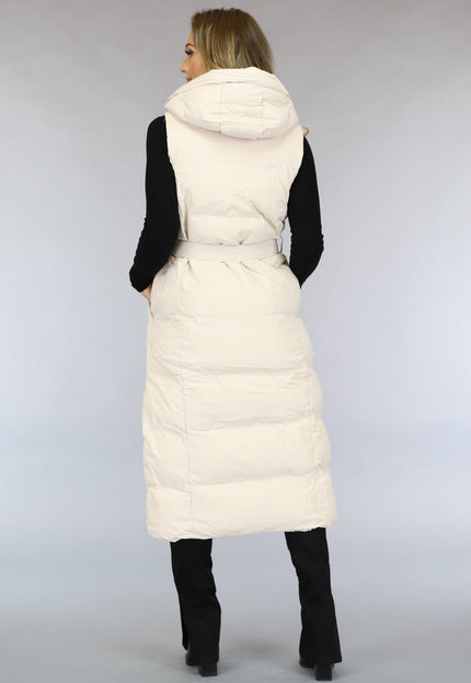 NEW0910 Beige Lange Bodywarmer met Capuchon