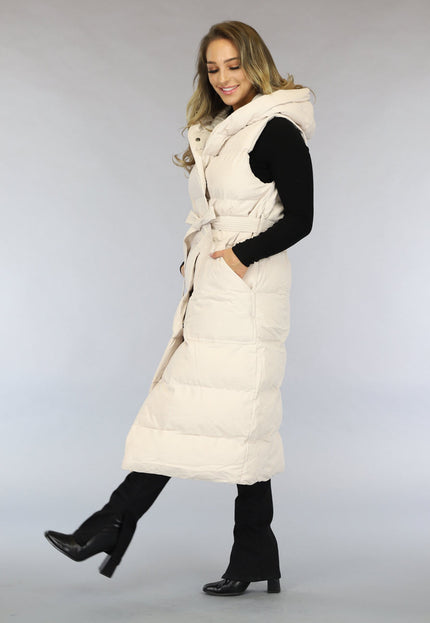 NEW0910 Beige Lange Bodywarmer met Capuchon