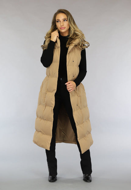 NEW0910 Camel Oversized Bodywarmer met Ceintuur