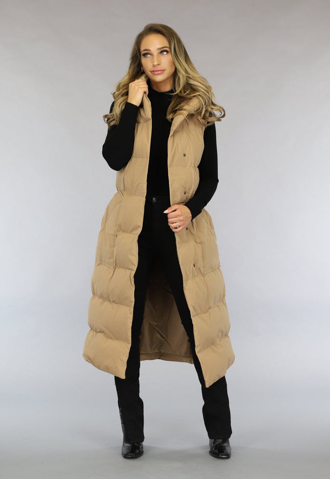 NEW0910 Camel Oversized Bodywarmer met Ceintuur