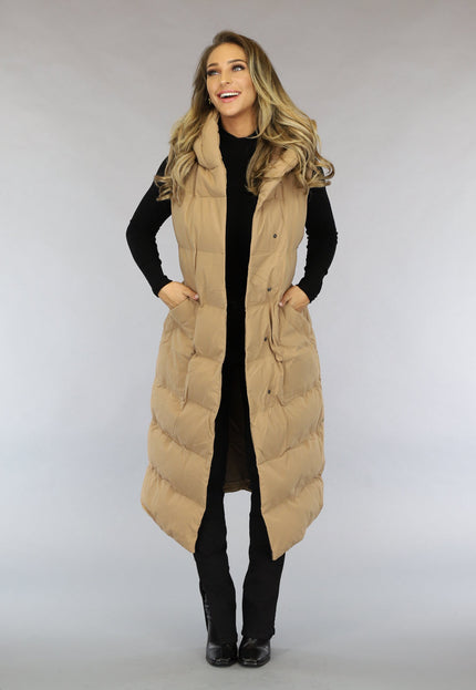 NEW0910 Camel Oversized Bodywarmer met Ceintuur